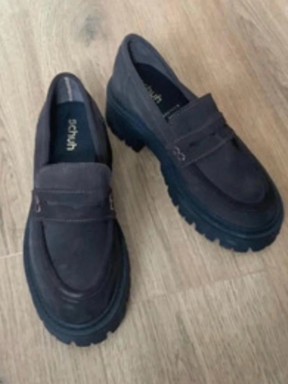 Dark Taupe Suede Lug Sole Penny Loafers for Women